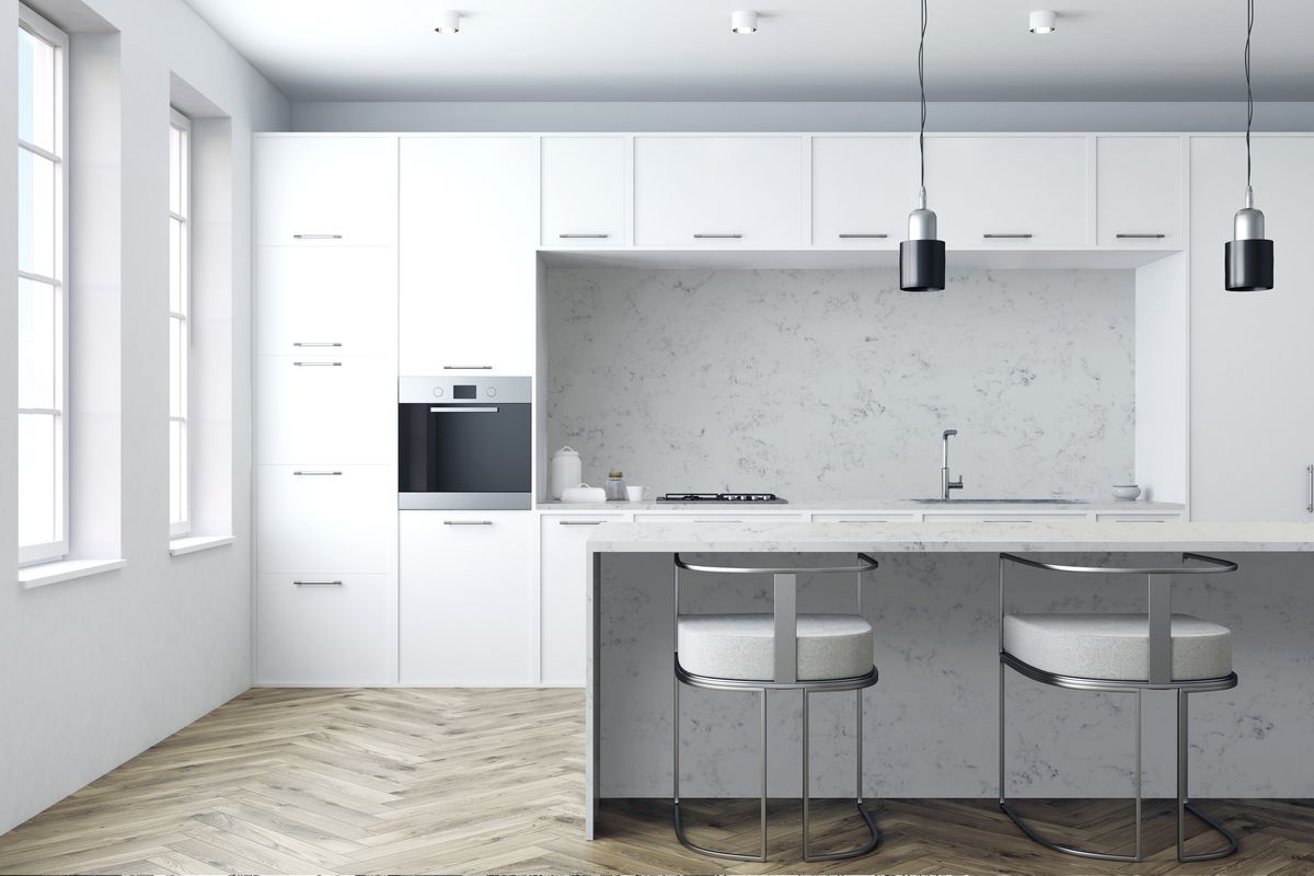 A clean, uncluttered kitchen countertop, reflecting the tidy habits that help keep fruit flies away