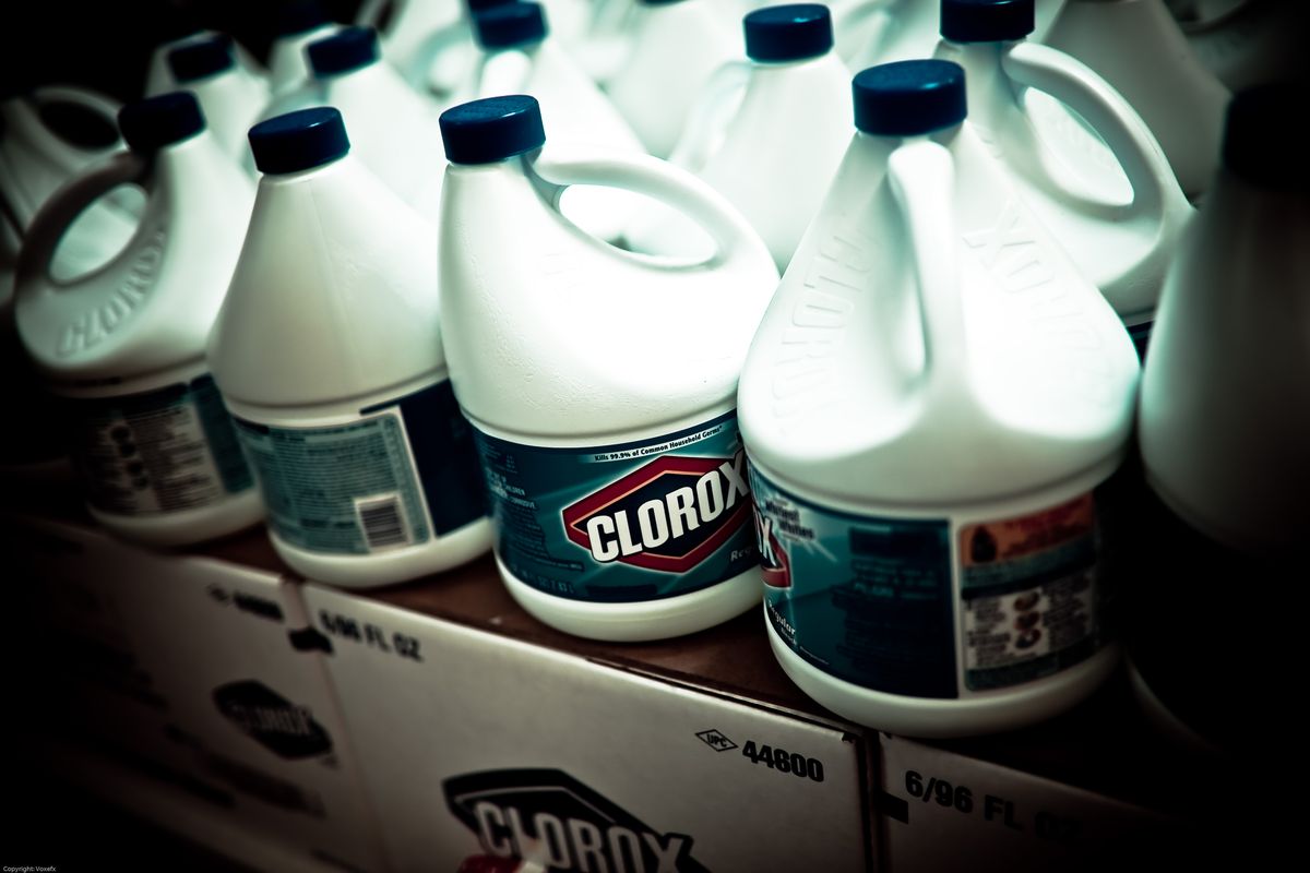 A bottle of Clorox household chlorine bleach
