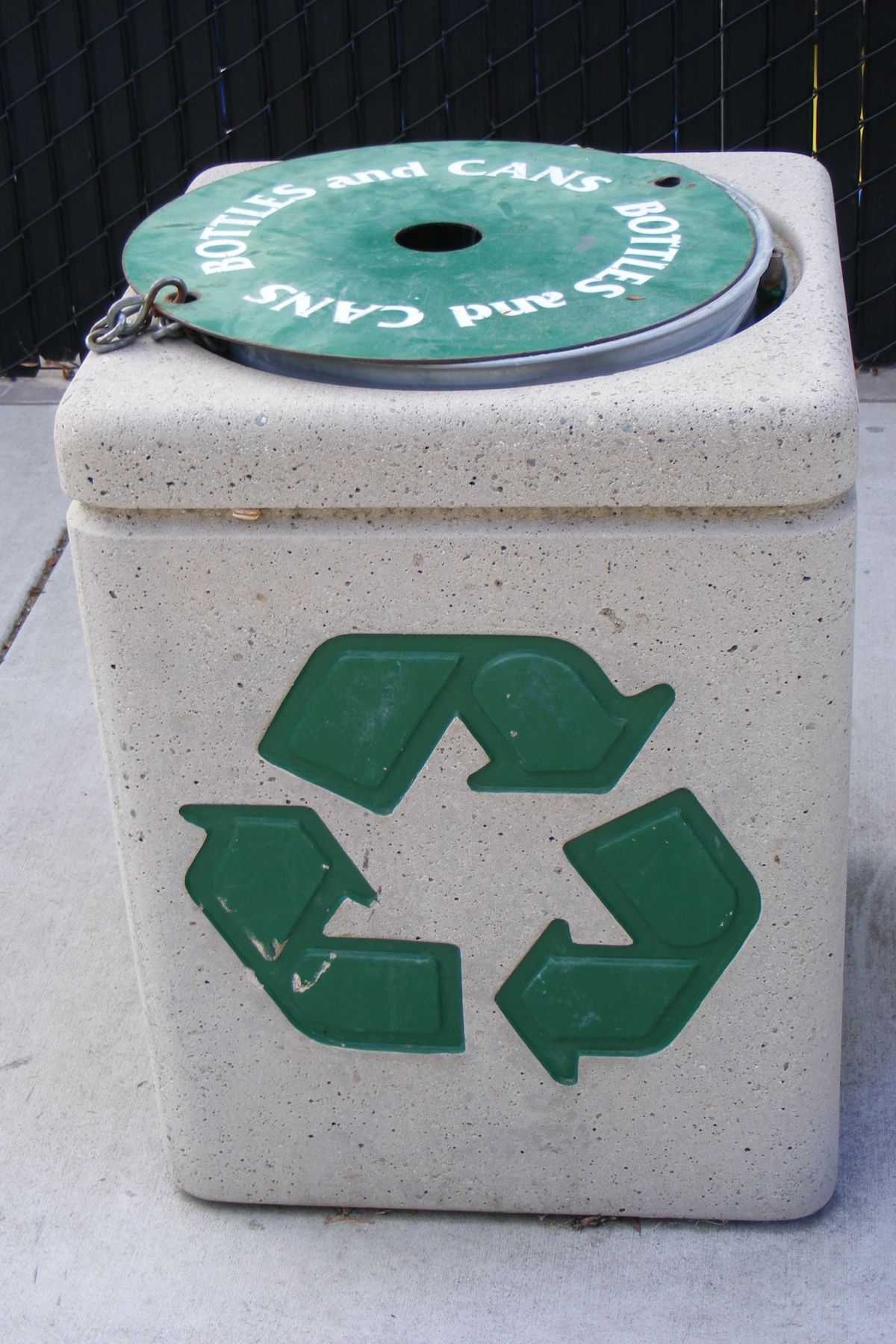 Empty bottles and cans in a recycling bin, a common source of fruit flies