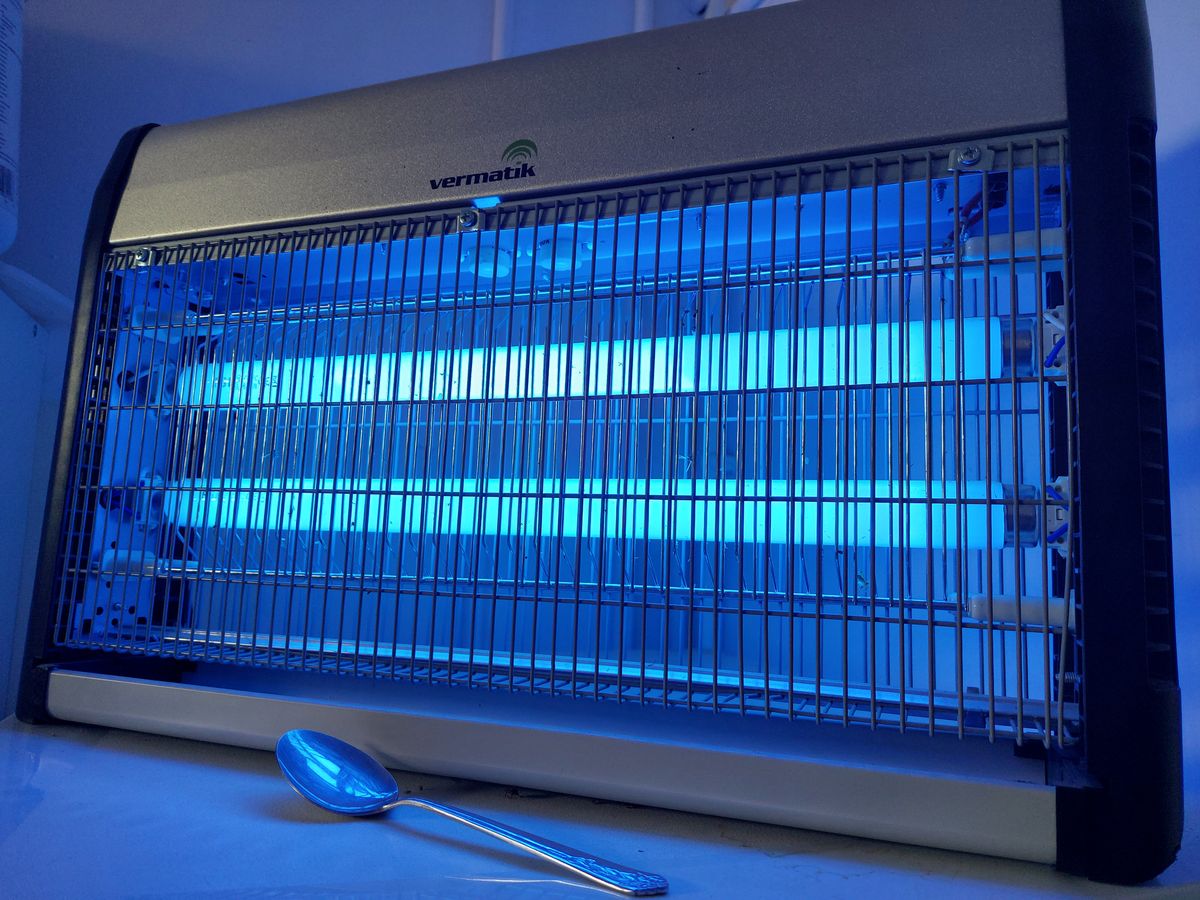 An electric ultraviolet light fly killer that attracts and zaps flying insects